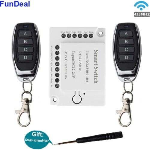 433 MHz Universal Wireless RF Remote Control DC 12V 24V 10Amp 240W 4CH Relay Receiver Module RF Switch for Gate Garage opener