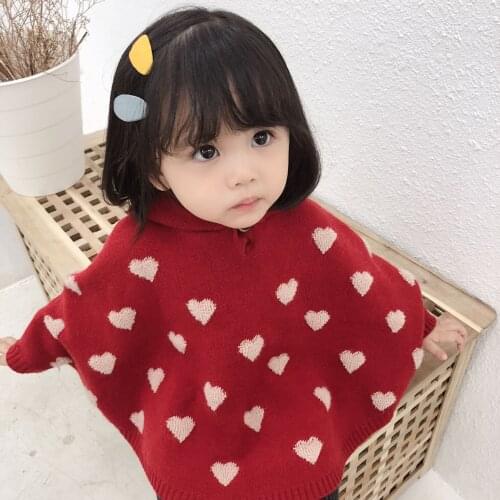 2019 Spring Autumn Love Baby Girl Sweater Children Girls Knitted Cloak Coat Cute Batwing Sleeve Knitting Sweater Girl Clothes