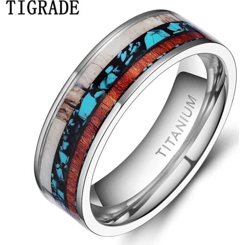 Vintage 8/6mm Men Wedding Ring Natural Genuine Deer Antler Wood Inlay Titanium Ring Warcraft Bague Femme Anillos Anel Masculino