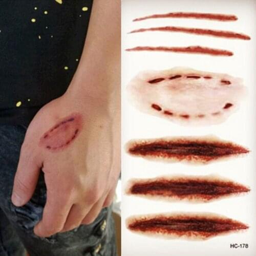 Waterproof Temporary Tattoo Sticker Wound Injury Scar Blood Halloween Temporary Tattoos 2 Pcs