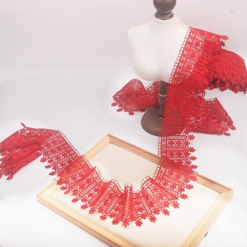 2Yards/Lot High Quality Red Trim Embroidery Lace Fabric Mesh Lace Ribbon Tulle Guipure Cord Lace Sewing DIY Cloth