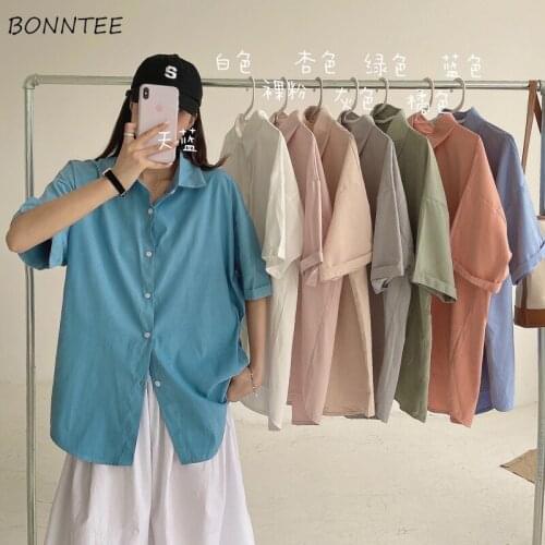 Shirt Women 8 Color Loose Soft Casual Chic Half Sleeve Elegant Sweet Summer All-match Fashionable Turn-down Collar Tops Simple