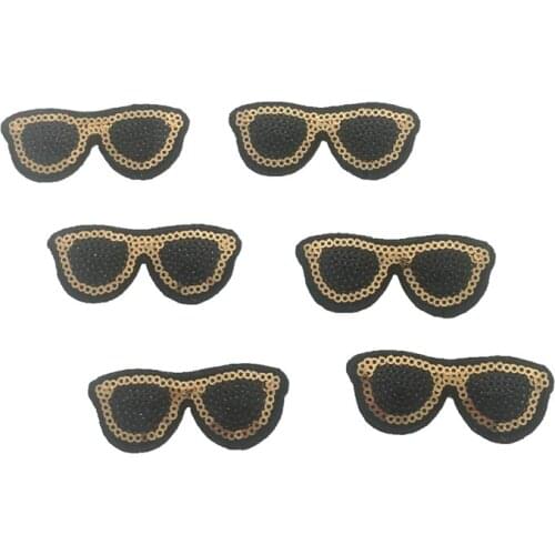 Gold Black Sunglass Sequined Patches Iron on Beading Embroidery Appliques Patch for Clothes Stickers Handmade Sewing Accessories