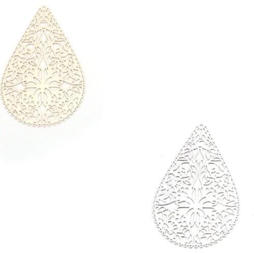 Water Drop Flower Filigree Stamping Charm Copper Pendants Gold Color And Silver Color 4cm x 2.7cm For DIY Jewelry Making, 10 PCs