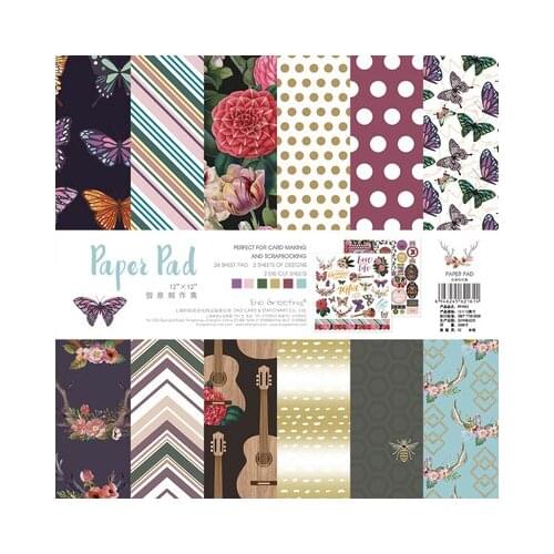 12 inch Vintage Flowers Butterfly 26 sheets Scrapbook Paper Pack For DIY Gift Wrapping card making background Home Deco Craft