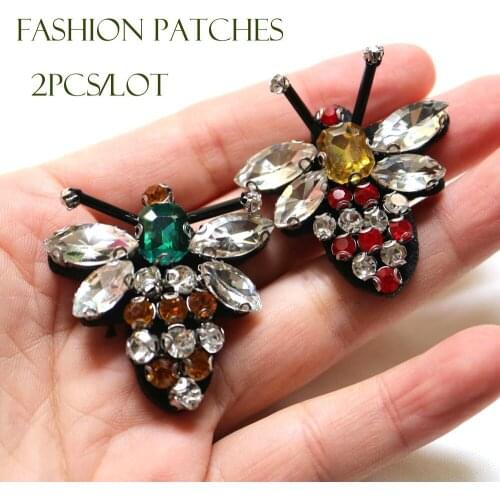 2pc/lot bee beaded Patches for Clothing sew on rhinestone sequins parches Appliques Decoration