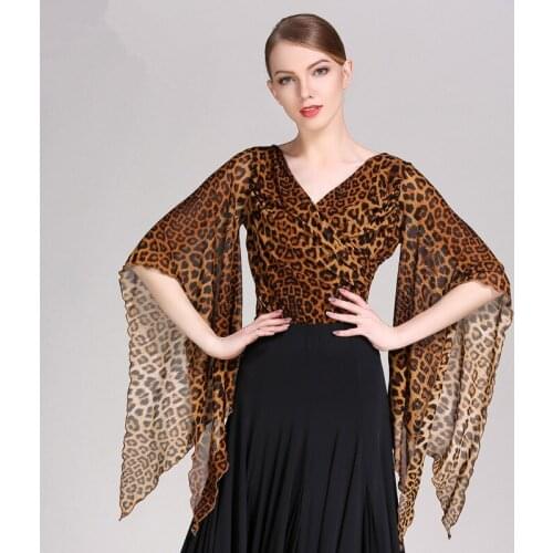 2018 Latin/Ballroom Dance Tops No Include Skirts Beauty V-Collar Sleeve Leopard Color Feminina Salsa Samba Vestido Menina