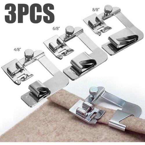 3Pcs Domestic Sewing Machine Foot Presser Rolled Hem Feet Set For Brother Singer Janome Babylock Juki Sewing Machine Accessories