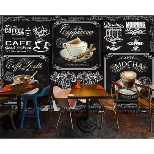 Beibehang Custom wallpaper European and American style retro hand-painted blackboard coffee catering background 3d wallpaper