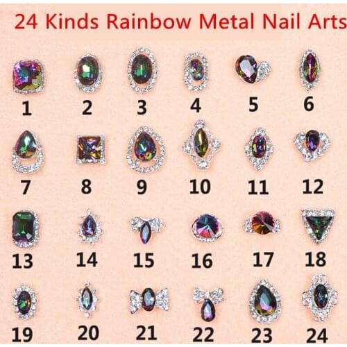 Free Shipping Quality Promise 100pcs Rainbow Nail Rhinestone Metal Nail Art Decorations 3D Nail GoldJewelry Crystal Nail Charms