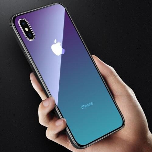 Shiny Gradient Glass Anti-fall Mobile Phone Case Tempered Shell for iPhone XS Max XR X 8 7 6s 6 Plus Full Fit Scratch Resistant