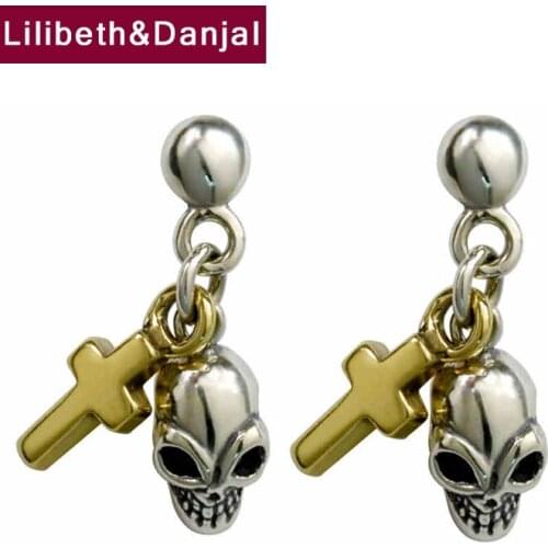 Men Drop Earring 925 Sterling Silver Vintage Punk Skull Cross Dangle Luxury Earring Christmas gift Fine Jewelry FE7