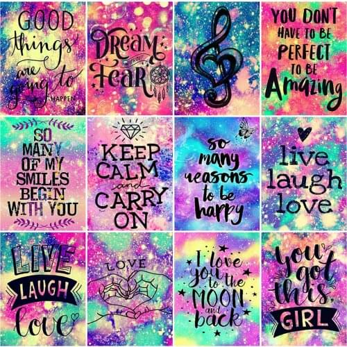 EverShine 5D DIY Diamond Embroidery Texts Full Drill Square Diamond Embroidery Landscape Needlework Mosaic Letter Wall Decor