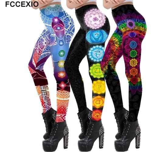 FCCEXIO New Classic Mandala Leggings Women Workout Pants Aztec Round Ombre Printing Leggins Fashion Outdoor Legins Plus Size