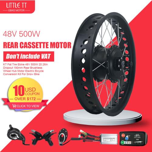 48V 500W Fat Bike Electric Wheel 20" 26" Brushless Gear Rear Cassette Hub Motor Electric Snow Ebike Conversion Kit
