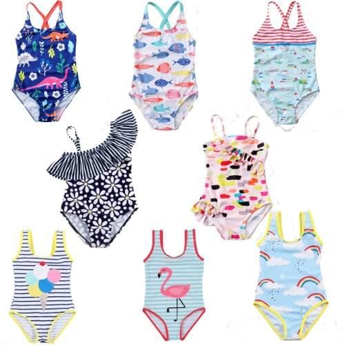 Toddler Kids Swimsuit Cute Baby Girl Swimwear One-piece With Flamingos Pattern 3-8Y Girls Swimsuit Children Summer Bathing Suit