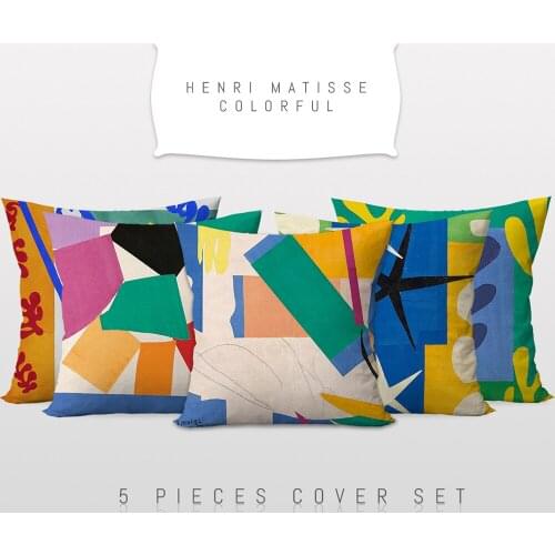 Henri Matisse-Colorful,Throw Cushion Pillow Cover,5 Pieces Set,Art Decor, sofa Cushion Cover,Printable Art,Reversible 2 Sided