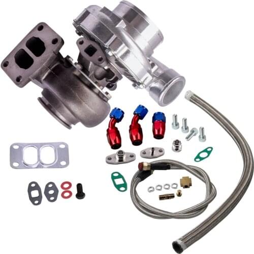 T70 TurboCompressor Turbo .70 A/R 4 BOLT T3 Flange + Oil Feed & Return Line Kit Universal Turbocharger