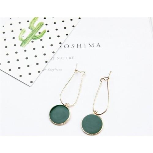 Fashion simple girl drop glaze earrings green circle heart earrings personality retro earrings jewelry accessories