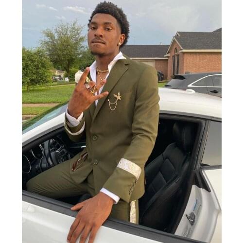 Summer Army Green Men Blazer 2 Piece Groom Tuxedos For Wedding Formal Prom Suit (Jacket+Pants) Chic Streetwear Custom Made