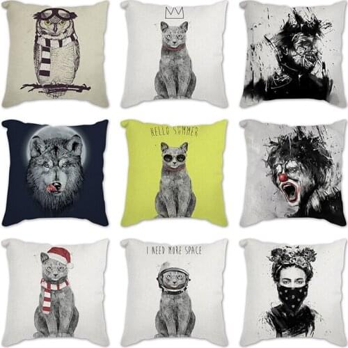Pillowcase wolf Printed cushion cover 45*45 Black sofa cushions Deer owl cat Polyester Home Decoration Throw pillow covers Party