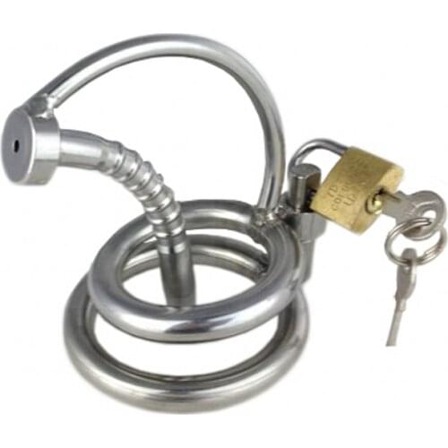 New Male Stainless Steel Urethral Stretching Dilatator Catheter Short Cock Penis Cage Ring Chastity Device BDSM Sex Toy 082