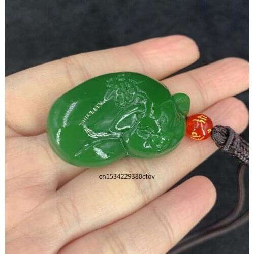 Natural Green Jade Zodiac Pig Pendant Necklace Charm Jewellery Fashion Accessories Hand-Carved Man Luck Amulet Gifts