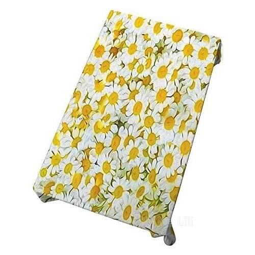 Yellow And White Ground Daisy Rectangular Table Cloth With Beautiful Spring-flowering Polyester Interior And Outdoor Decor