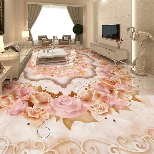 PVC Self-Adhesive Waterproof Floor Mural Wallpaper 3D Marble Flowers Tiles Sticker Living Room Bedroom 3D Flooring Mural Decor