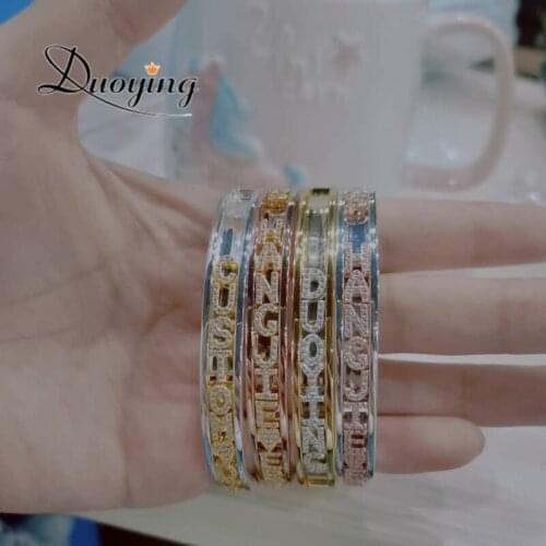3UMeter DIY Slider Charms Bangles Custom Name Bracelets Bangle Zirconia Letters Custom Bangles Personalized Name Bangles