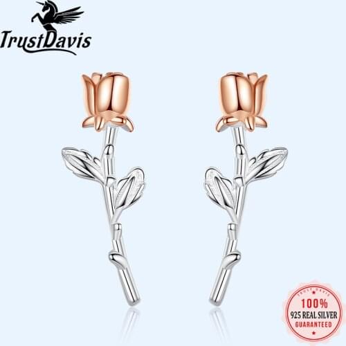 Trusta Genuine 925 Sterling Silver Fashion Cute Sweet Glossy Roses Flower Stud Earrings For Women Girls Kids Jewelry Gift DS2330