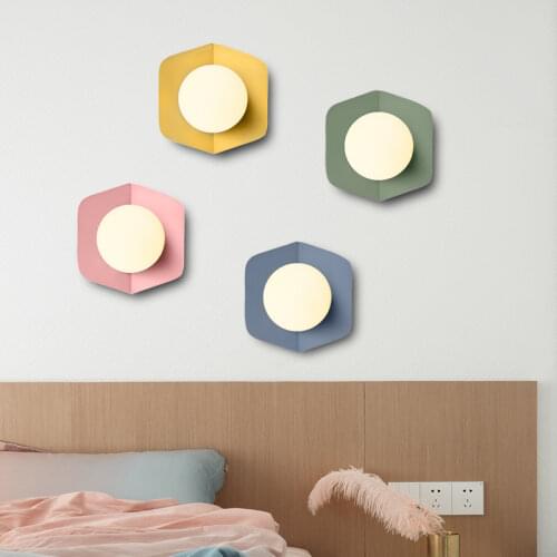 Nordic macaron simple personalized wall lamp modern corridor staircase bedroom bedside round wall lamp LED