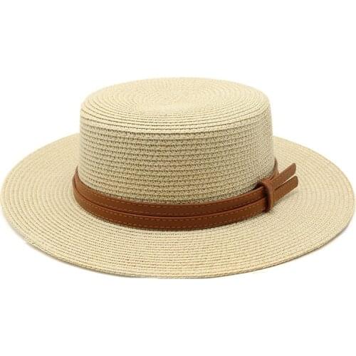 Women Sun Hat Summer Straw Hat with Cowhide Belt Men Panama Fedora Sun Hats Braid Beach Hat Lady British Style Chapeau Jazz Cap