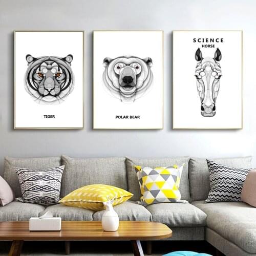 Modern Black Whiter Animal Tiger Bear Canvas Painting Wall Art Nordic Posters and Prints Wall Pictures for Living Room Decor