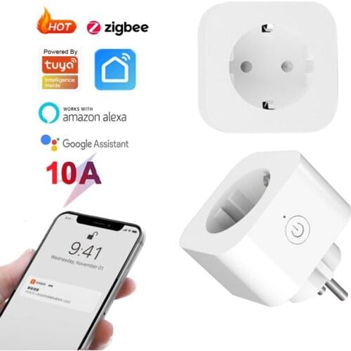 Tuya ZigBee 10A Smart EU Plug,Smart Home Socket,Smart Life APP Remote Monitor,Timer,Work with Alexa Google Home Voice Control