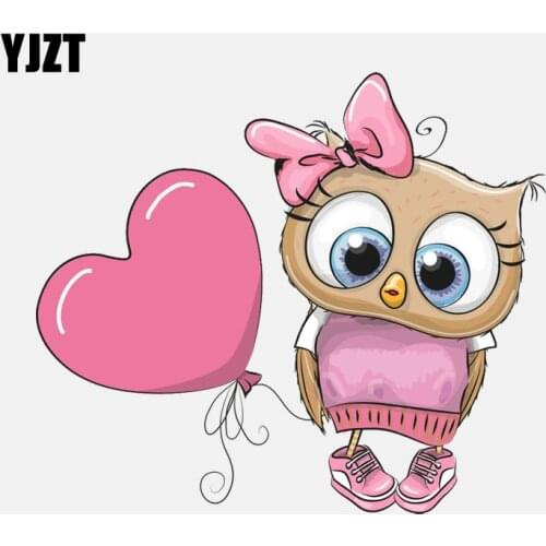YJZT 13.2CM*11.5CM Owl Girl Pulling A Balloon PVC Window Decoration Car Sticker 11-01325