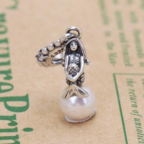Bewill S925 Sterling Silver New Ariel Mermaid Pendant Necklace Type Mermaid Pendant Women Diy Charms