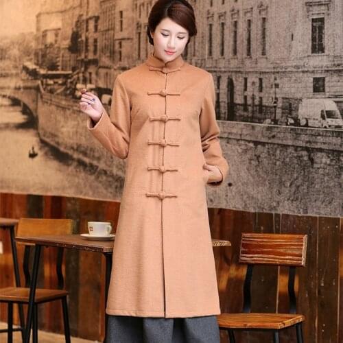 Women blend coat female ladies Chinese style warm Woman coats winter 2018 long coats woman winter 2018 trenchcoat AA4207