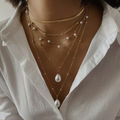 Bohemian imitation pearl Gold Necklace Pendant Necklace womens jewelry Valentines Day gift