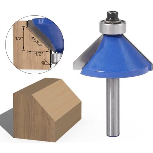 1Pcs 6.35mm Shank 45 Degree Bevel Milling Cutters With Bearing Woodworking Chamfered Slot Trimming Machine Router Bits Cutters