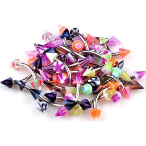 10Pcs/Lots Mixed Resin Stainless Steel Barbel Curved Tongue Nose Eyebrow Rings Bar Chic Body Piercing Jewelry Wholesale