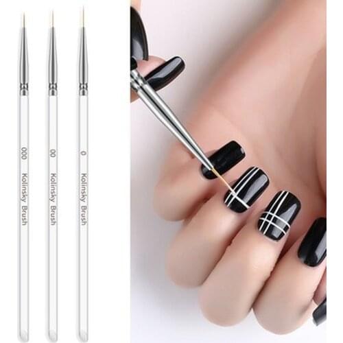 3Pcs/set Nail Art Brush Crystal Acrylic Thin Liner Drawing Pen Painting Stripes Flower 2 side Nail Art Manicure Tools