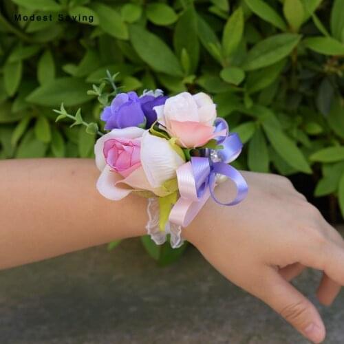 3pcs Romantic Artificial Hand Flowers Rosette Wedding Wrist Corsage 2017 Bridesmaid Bracelet Wedding Party Prom Accessories