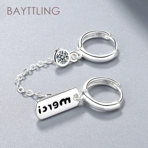 BAYTTLING 925 Sterling Silver Exquisite Round Zircon Tag Drop Earrings For Woman Fashion Jewelry Party Earrings Gift