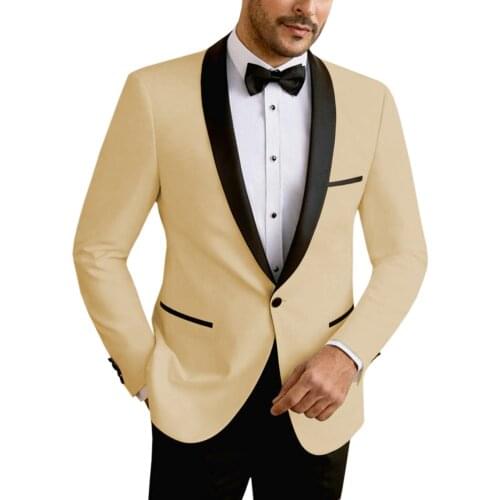 Beige/White/Champagne Mens Suits 2 Piece Leisure V Neck Shawl Lapel Groomsmen Tuxedos Men Suits for Wedding (Jacket+Pants)