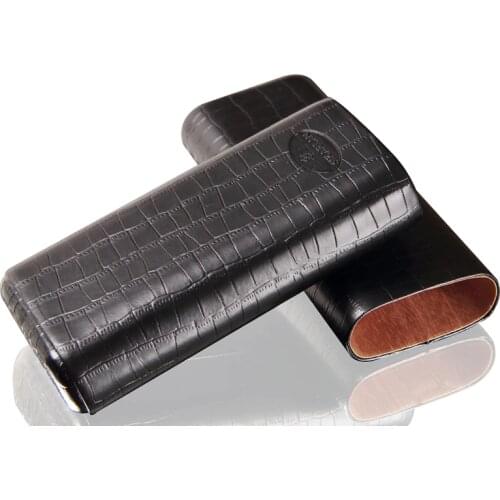 Top Grain Genuine Leather Travel Cigar Case Smoker Accessories 3 Count Cigars Storage Case Crocodile Pattern Mini Humidor Box