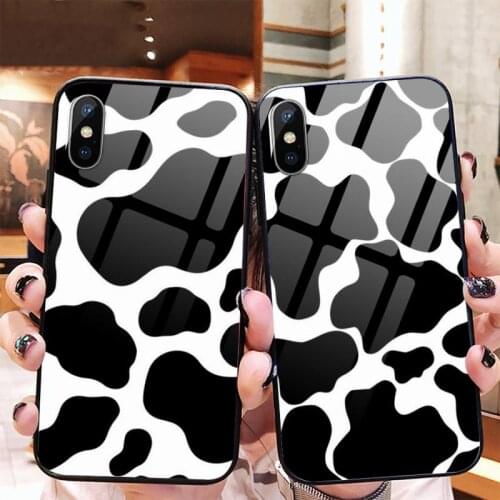 Black white cows print Phone Case Tempered glass for iPhone 11 12 mini pro XS MAX 8 7 Plus X XS XR