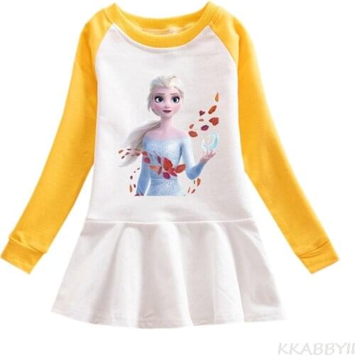 Disney Cartoon Frozen Elsa Print Dress for Kids Girls Cotton Sweatshirt Baby Childrens Autumn Fashion Clothes Wear