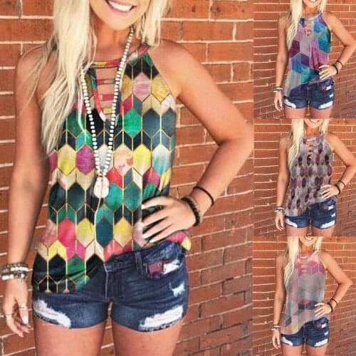Fashion Geometric Print Women Tank Top 2021 New Summer Shirt V-Neck Hollow Out Casual Tshirt Loose Short Sleeve Female Tee