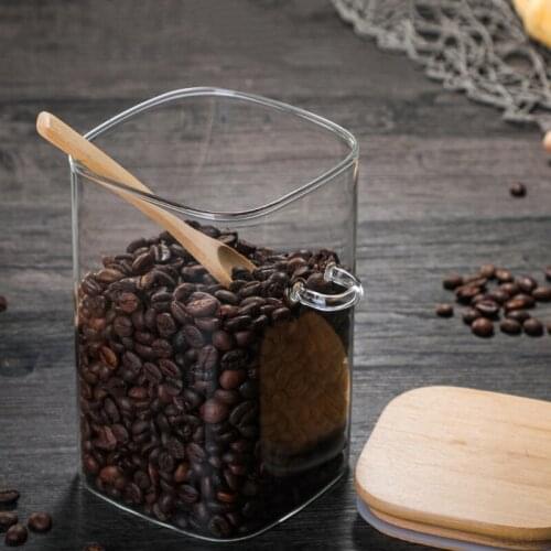 Airtight Food Storage Jar Glass Coffee Bean Spice Sugar Flour Jars Containers with Lids and Wooden Spoon JA55